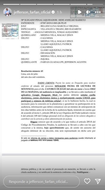 Jefferson Farfán reveló nueva fecha para la lectura de sentencia contra Magaly Medina. (Instagram)