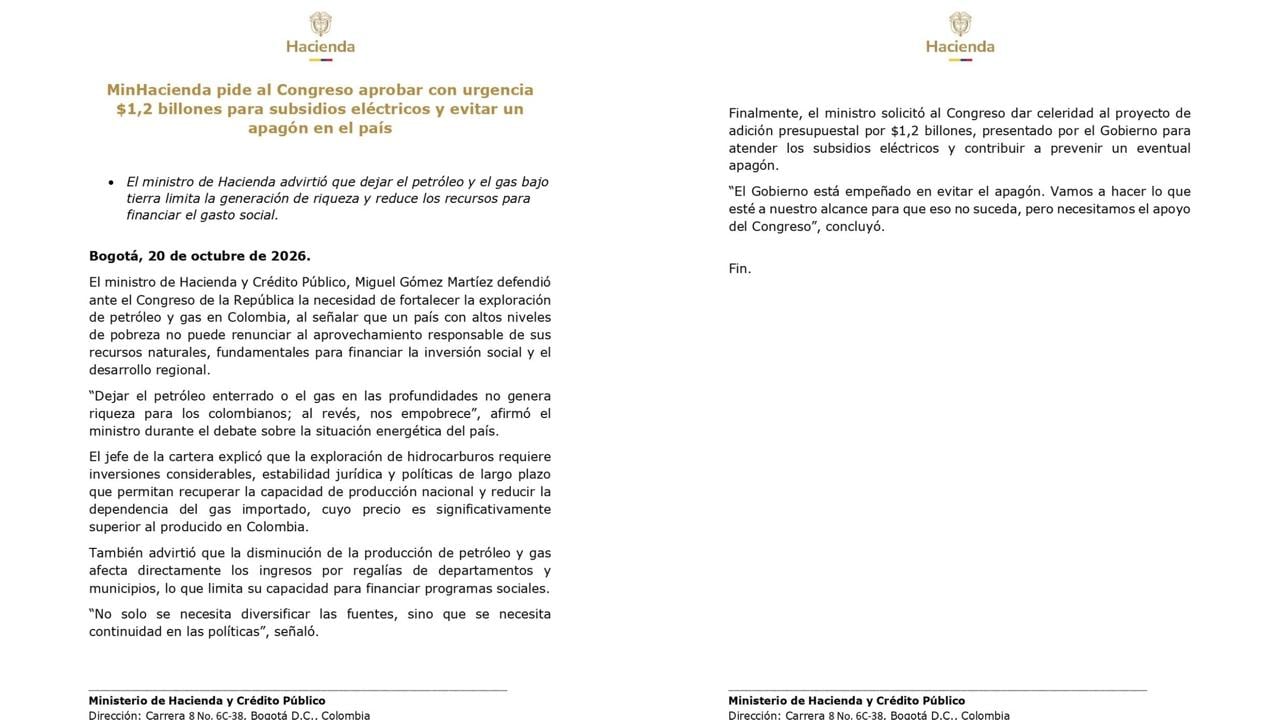 La exploración de petróleo y gas fue uno de los temas centrales del debate energético. Gómez Martínez defendió el aprovechamiento de estos recursos para fortalecer las finanzas públicas -crédito @MinHacienda/X