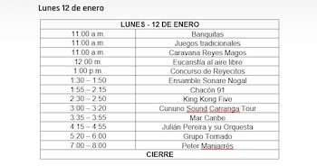 Programación del lunes 12 de