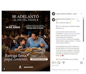 La Asociación Gastronómica de Colombia busca evitar que el consumo del Día del Padre se vea reducido ante la segunda vuelta de elecciones presidenciales - crédito gastronomica.colombia/Instagram