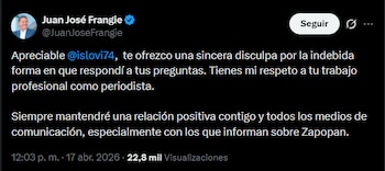 Juan José Frangie, acusó a la periodista de realizar “golpeteo”