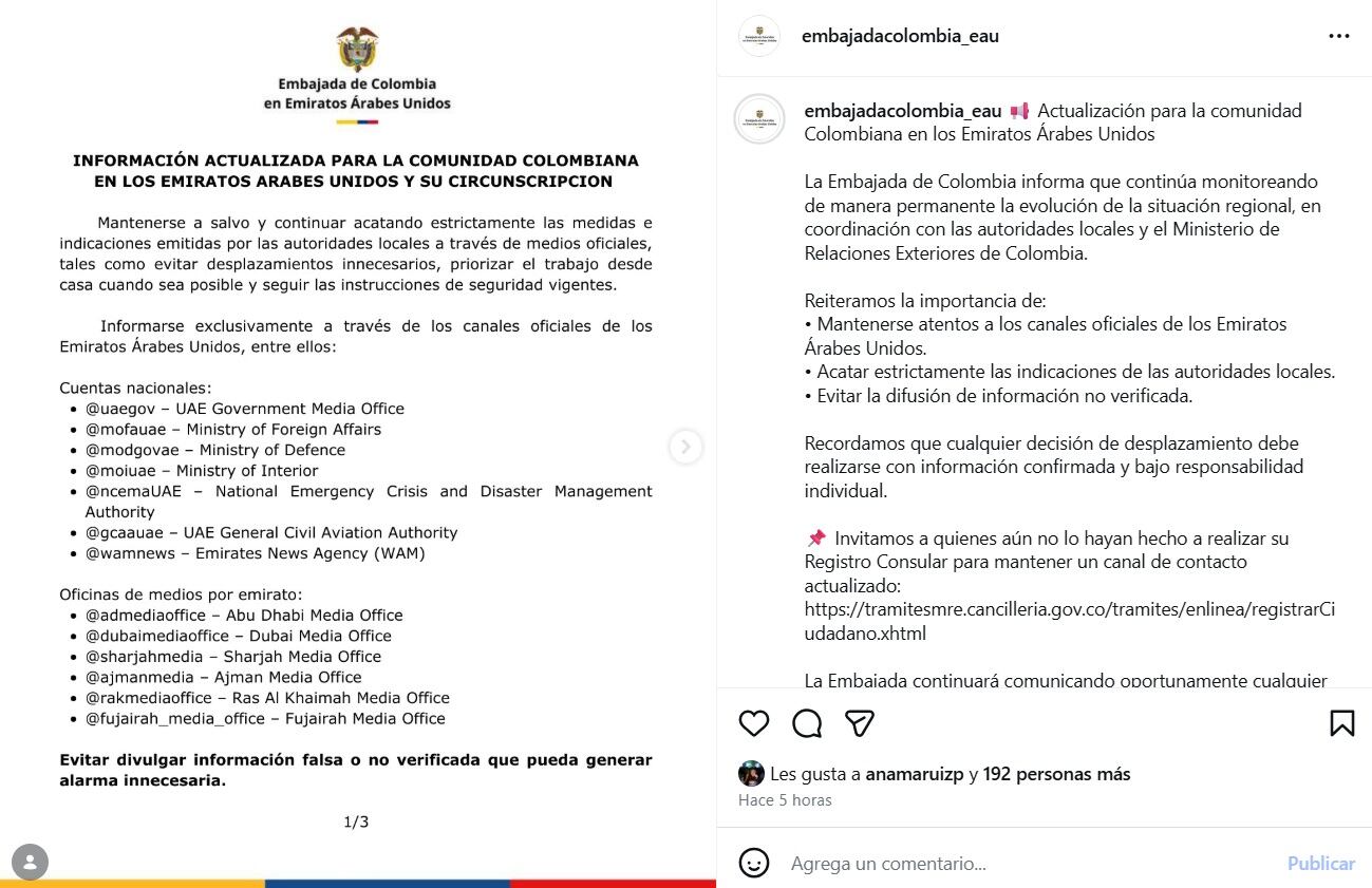 crédito @embajadacolombia_eau/IG