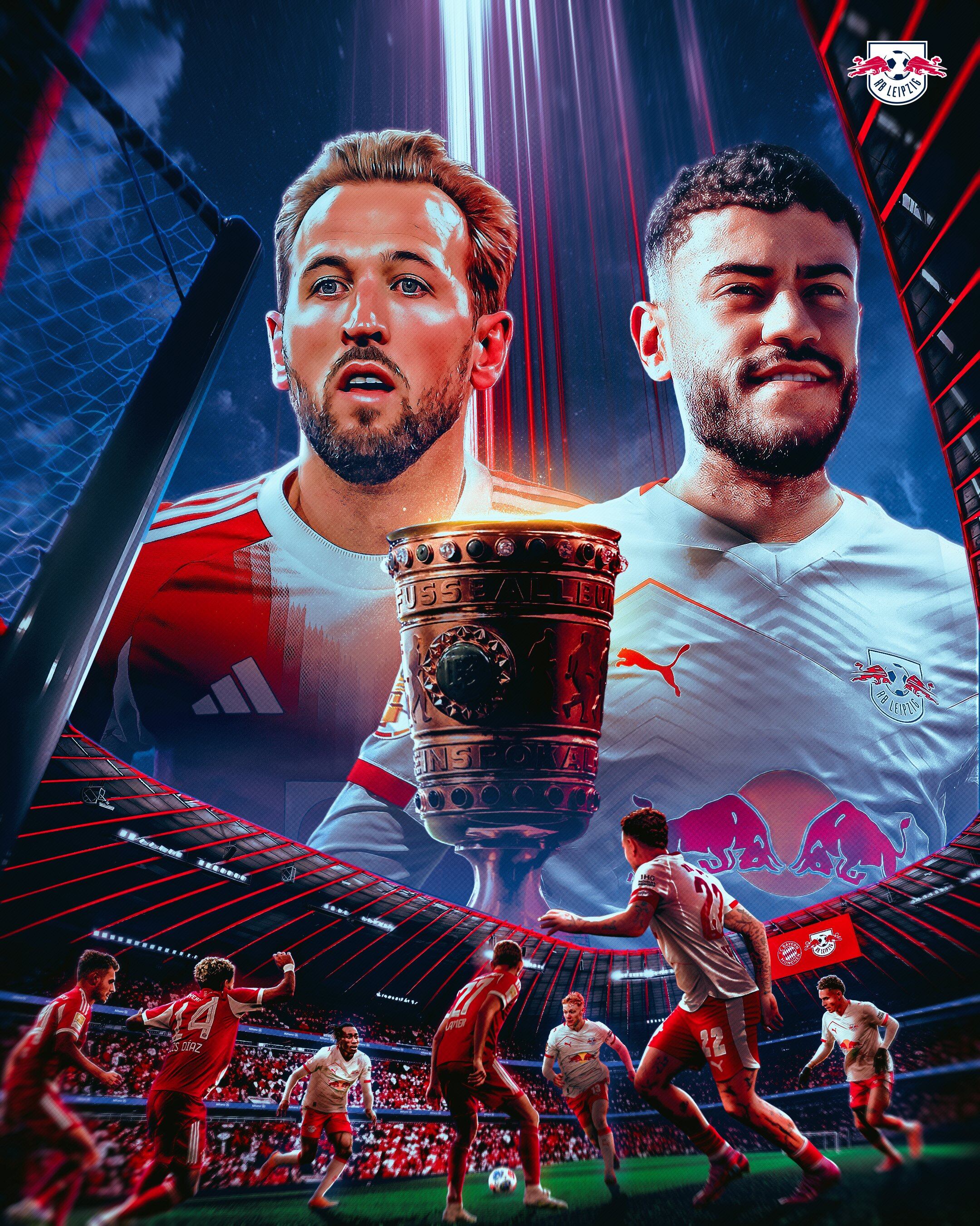 Harry Kane y Rómulo, los grandes protagonistas del duelo de la Copa de Alemania - crédito @RBLeipzig / X