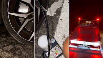 Una llanta del vehículo en