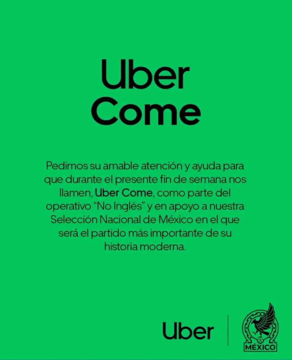 La marca de aplicación de comida se suma al No inglés por el duelo del Tricolor. (X / Uber )