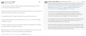 El mandatario de Boyacá afirmó que las ráfagas y el humo complican las maniobras aéreas, reportó que operan cuatro aeronaves y advirtió que la prioridad es proteger a la población y al Santuario de Iguaque - crédito Carlos Amaya/X