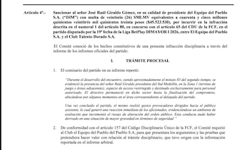 Raúl Giraldo recibe una sanción económica de 45 millones de pesos por incitar disturbios en el partido del DIM contra Águilas Doradas-crédito Dimayor