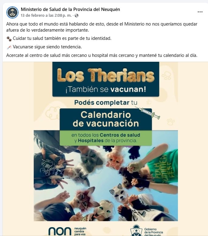 Así es el afiche de promoción de la campaña de vacunación del Ministerio de Salud de Neuquén