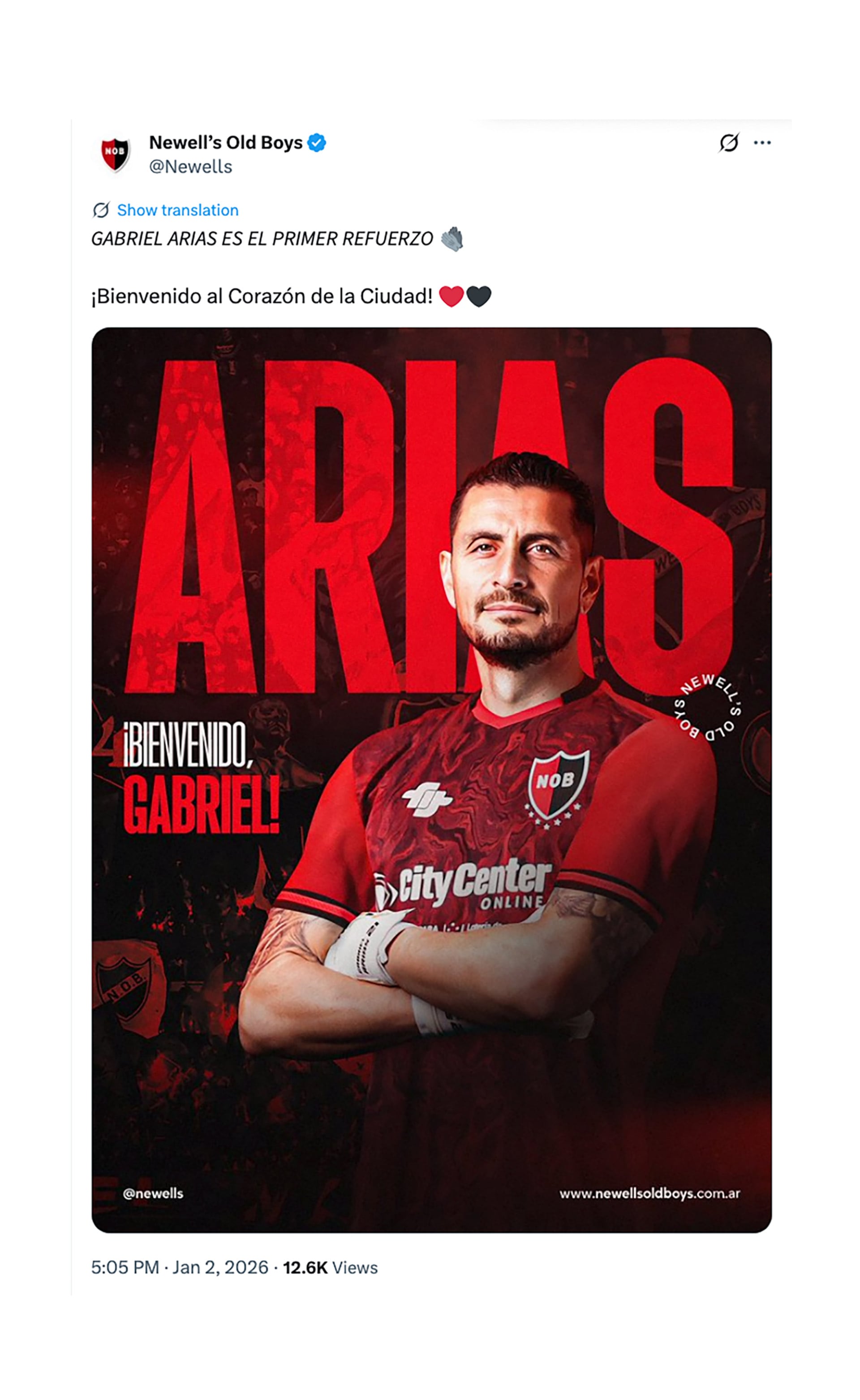 El posteo en las redes sociales de Newell's para anunciar la contratación de Arias