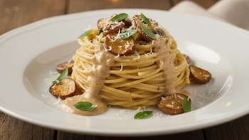 Plato de spaghetti servido con