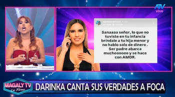 Darinka Ramírez lanza duro mensaje a Jefferson Farfán: “Mi hija tuvo apellido al año”. Captura: Magaly TV La Firme.