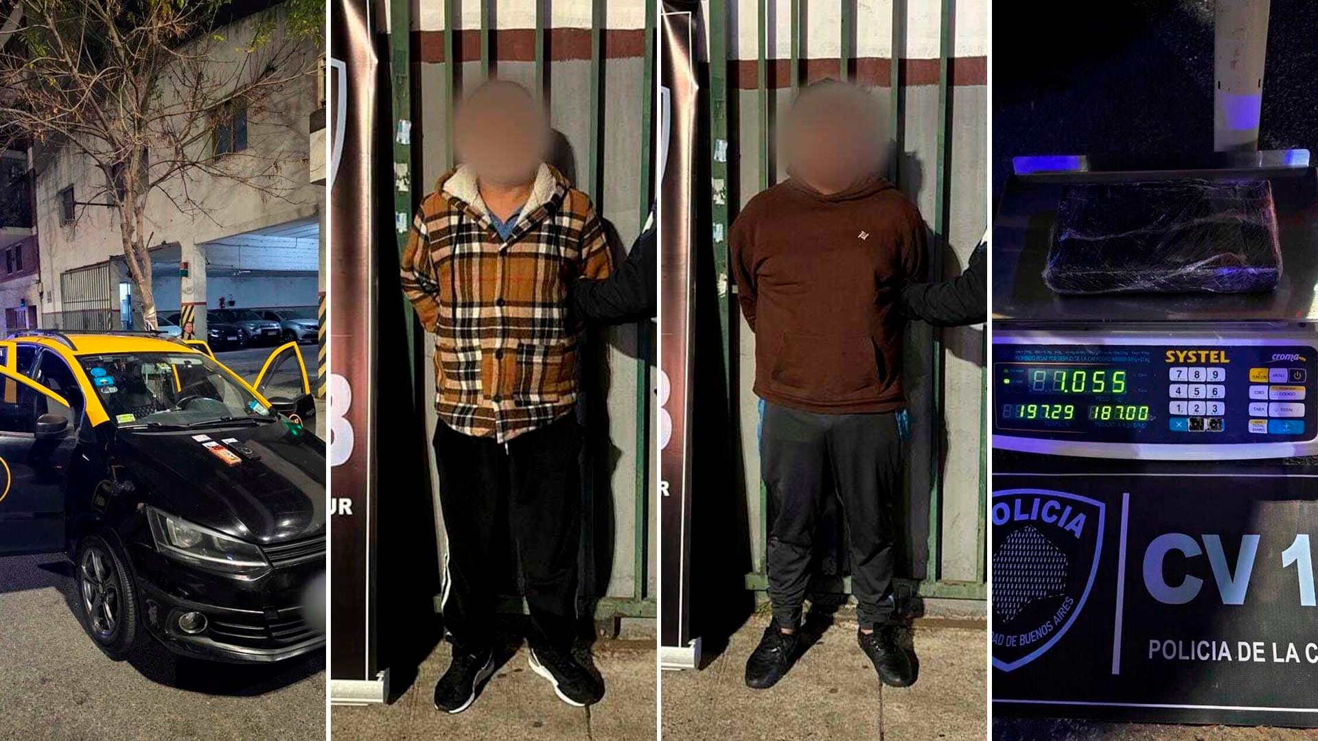 La Policía de la Ciudad de Buenos Aires detuvo a dos hombres peruanos por trasladar un ladrillo de cocaína en un taxi
