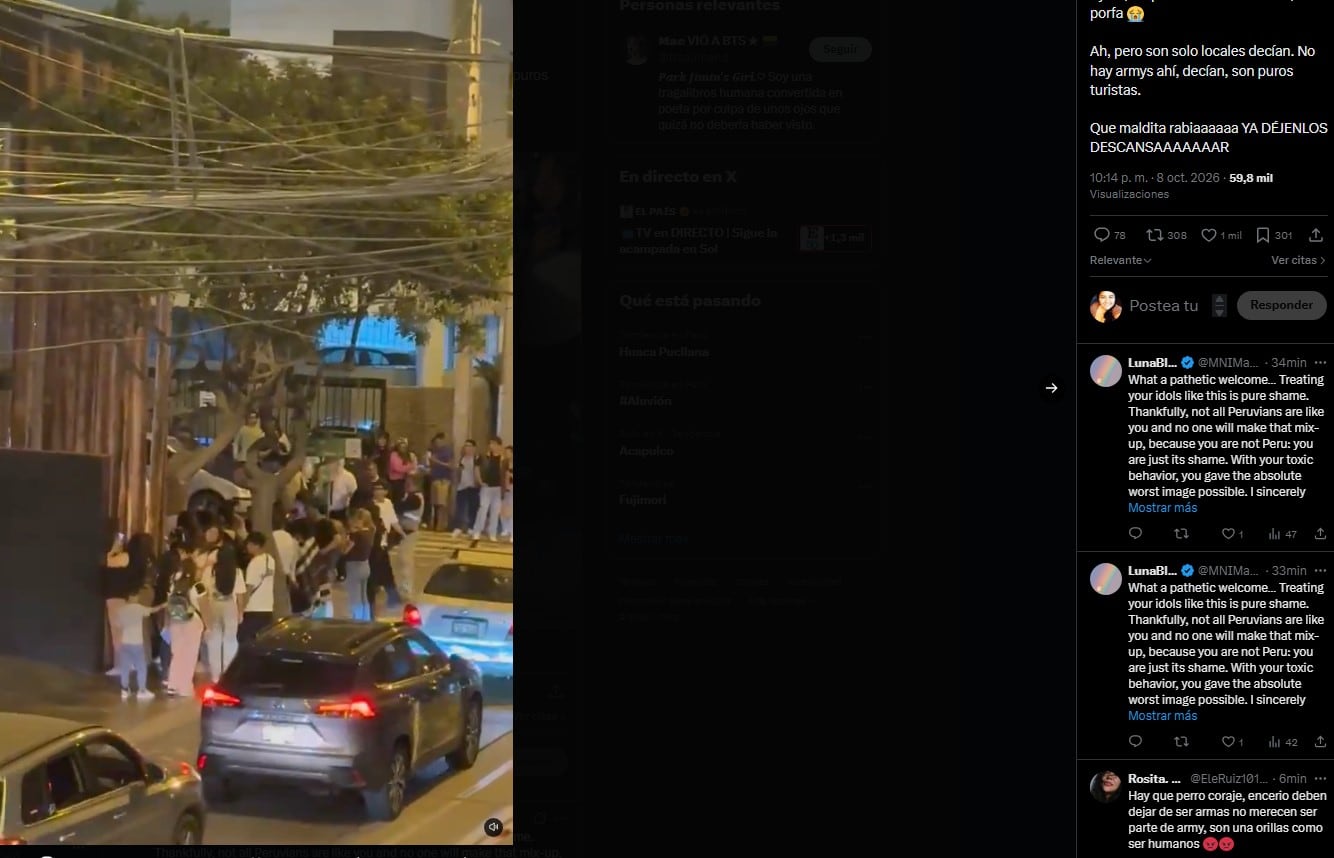 ARMY se congrega frente al hotel Marriott y genera tensión durante el traslado de una camioneta. Captura: X.