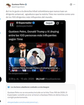 La congresista María Fernanda Cabal se burló de Petro por celebrar falsa inclusión en la lista de las 100 personas más influyentes de la revista Time - crédito @MariaFdaCabal/X