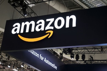 The Amazon logo is displayed during the Consumer Electronics Show (CES) in Las Vegas, Nevada on January 10, 2025. (Photo by Ian Maule / AFP) (Photo by IAN MAULE/AFP via Getty Images)