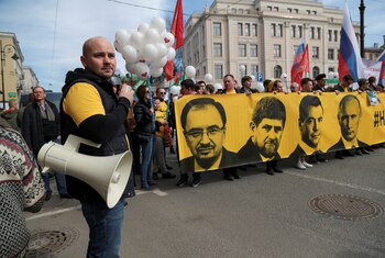 Andrei Pivovarov, en una manifestación