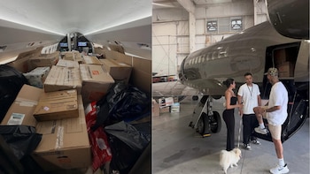 El cantante mostró en sus redes sociales la logística y la magnitud de la ayuda enviada en su aeronave personal - crédito @nickyjam/ Instagram