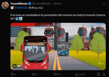 Transmilenio anunció que se reestableció