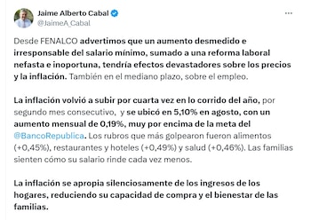 Jaime Cabal, presidente de Fenalco,