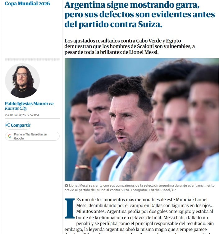 El análisis de The Guardian a las actuaciones de la selección argentina en el Mundial 2026