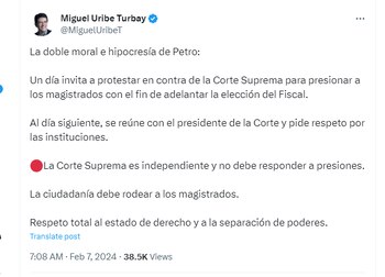 Miguel Uribe Turbay criticó a