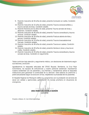 El hospital reorganizó su personal, las áreas asistenciales y los apoyos diagnósticos ante el número potencial de afectados - crédito Hospital Regional Moniquira