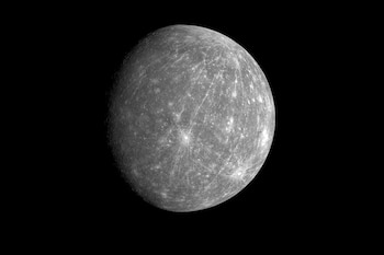 A photo provided by NASA shows the planet Mercury in October 2008. Researchers say the planet might have shrunk by as much as 14.5 miles Ñ nearly a percent off of its current size Ñ since its formation 4.5 billion years ago. (NASA/Johns Hopkins University Applied Physics Laboratory/Carnegie Institution of Washington via The New York Times) Ñ NO SALES; FOR EDITORIAL USE ONLY WITH NYT STORY SLUGGED MERCURY SIZE BY K. R. CALLAWAY FOR SEPT. 11, 2026. ALL OTHER USE PROHIBITED. Ñ
