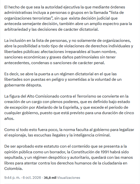 Cepeda también cuestionó que el texto faculte al Gobierno a legalizar prácticas de espionaje, escuchas ilegales e inteligencia criminal - crédito @IvanCepedaCast/X