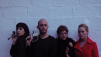 Tamae Gareteguy, Santiago Giralt, Camila Toker y Hildegunn Wærness durante la filmación de "Upa: una película argentina", en 2007
