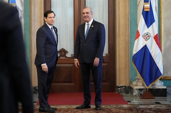 U.S. Secretary of State Marco Rubio and Dominican Republic President Luis Abinader stand following a joint news conference at the National Palace in Santo Domingo, Dominican Republic, Thursday, Feb. 6, 2025. Mark Schiefelbein/Pool via REUTERS