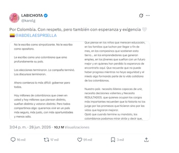 Karol G y su invitación a Abelardo de la Espriella