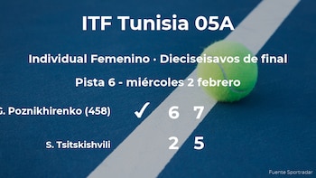 Ganna Poznikhirenko pasa a la siguiente ronda del torneo de Monastir tras vencer en los dieciseisavos de final