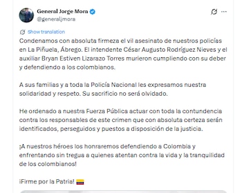 Los dos policías fueron asesinados cuando se dirigían a un colegio para realizar una actividad preventiva - crédito @generaljorgemora/X