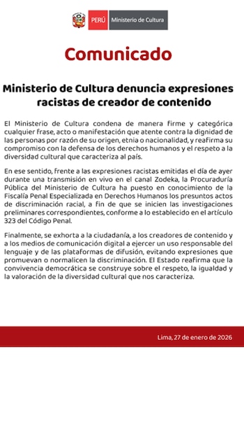 Pronunciamiento del Ministerio de Cultura