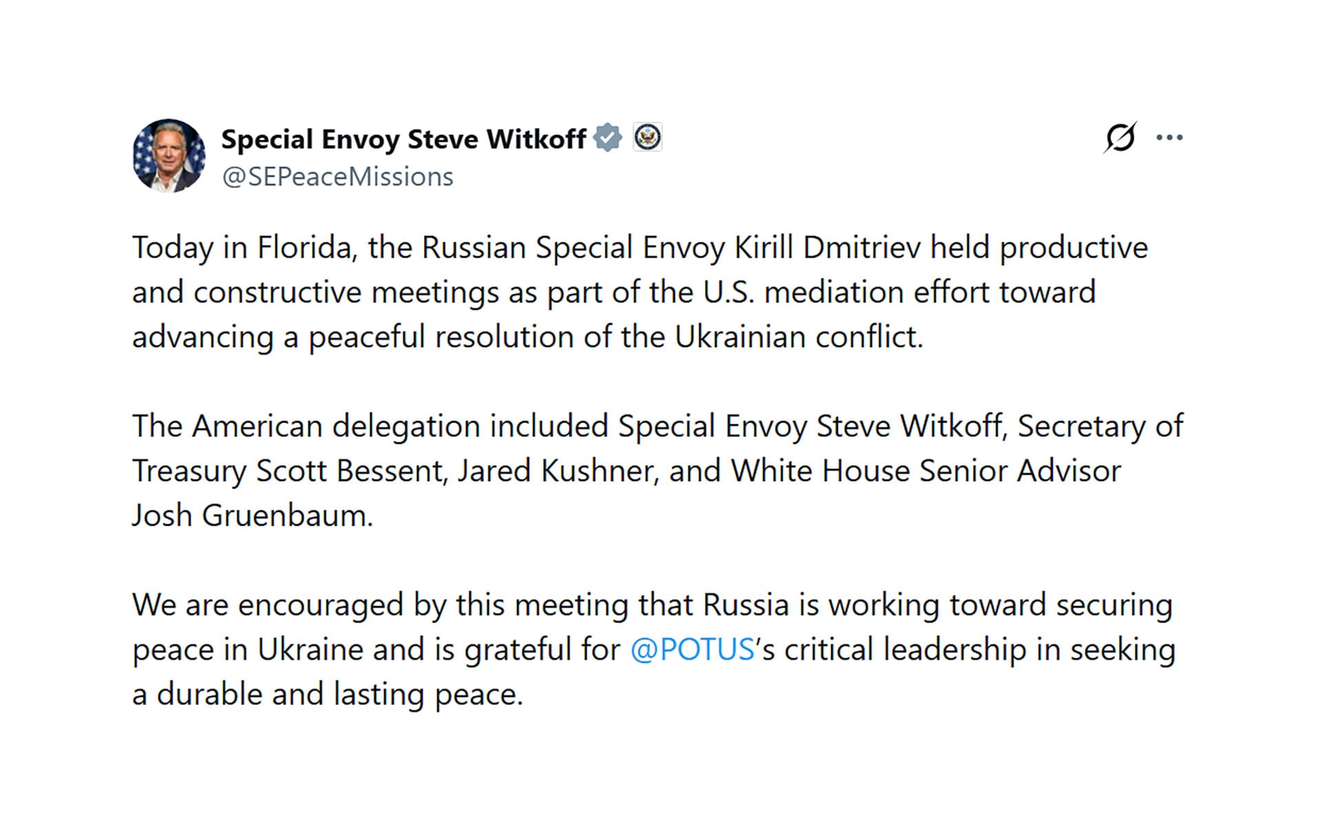 El mensaje de Steve Witkoff