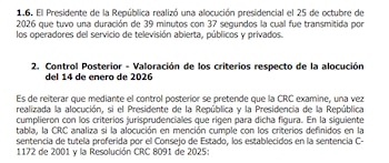 CRC advirtió cómo se excedió en tiempo la alocución presidencial