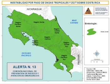Mapa de alerta do território nacional publicado pela Comissão Nacional de Gestão de Emergências. Fonte: CNE