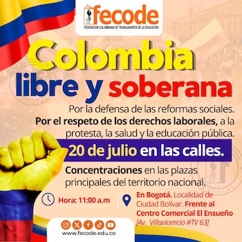 En Bogotá, la concentración principal convocada por Fecode se realizará a las 11:00 a. m. en Ciudad Bolívar, frente al Centro Comercial El Ensueño - crédito Fecode/X