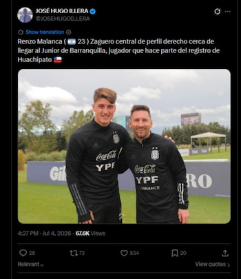 Renzo Malanca pertenece a Huachipato de Chile y llegaría a Junior de Barranquilla para reforzar la defensa tras la salida de Lucas Monzón-crédito @JOSEHUGOILLERA/X