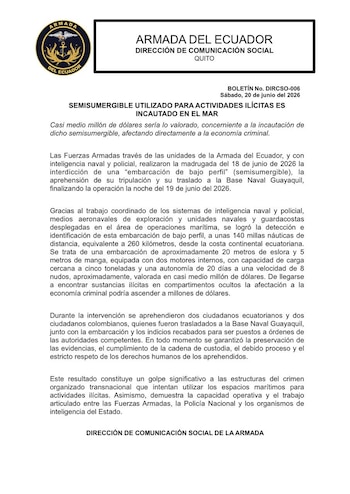 Entre los detenidos en el operativo de Ecuador hay dos colombianos y dos ecuatorianos trasladados al territorio nacional - crédito @armada_ecuador/X