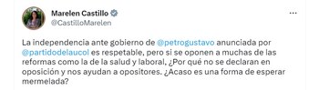 Reacciones de la clase política a la independencia de La U frente al gobierno Petro. Twitter.