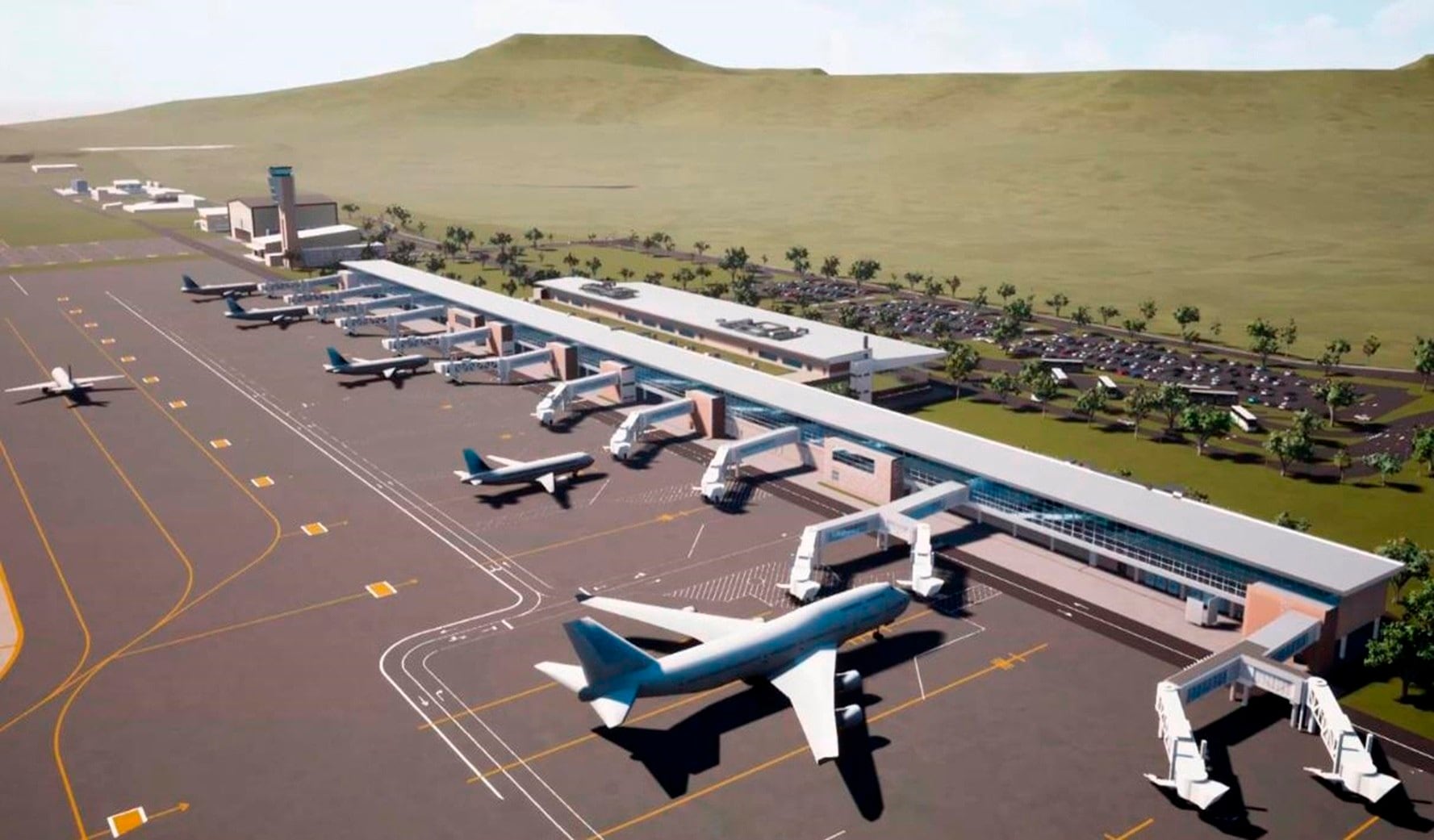 Imagen cedida por el Ministerio de Transportes y Comunicaciones de Perú que muestra una maqueta virtual de cómo se verá el futuro Aeropuerto Internacional de Chinchero (AICC), en Cusco (Perú). EFE/Ministerio de Transportes y Comunicaciones de Perú