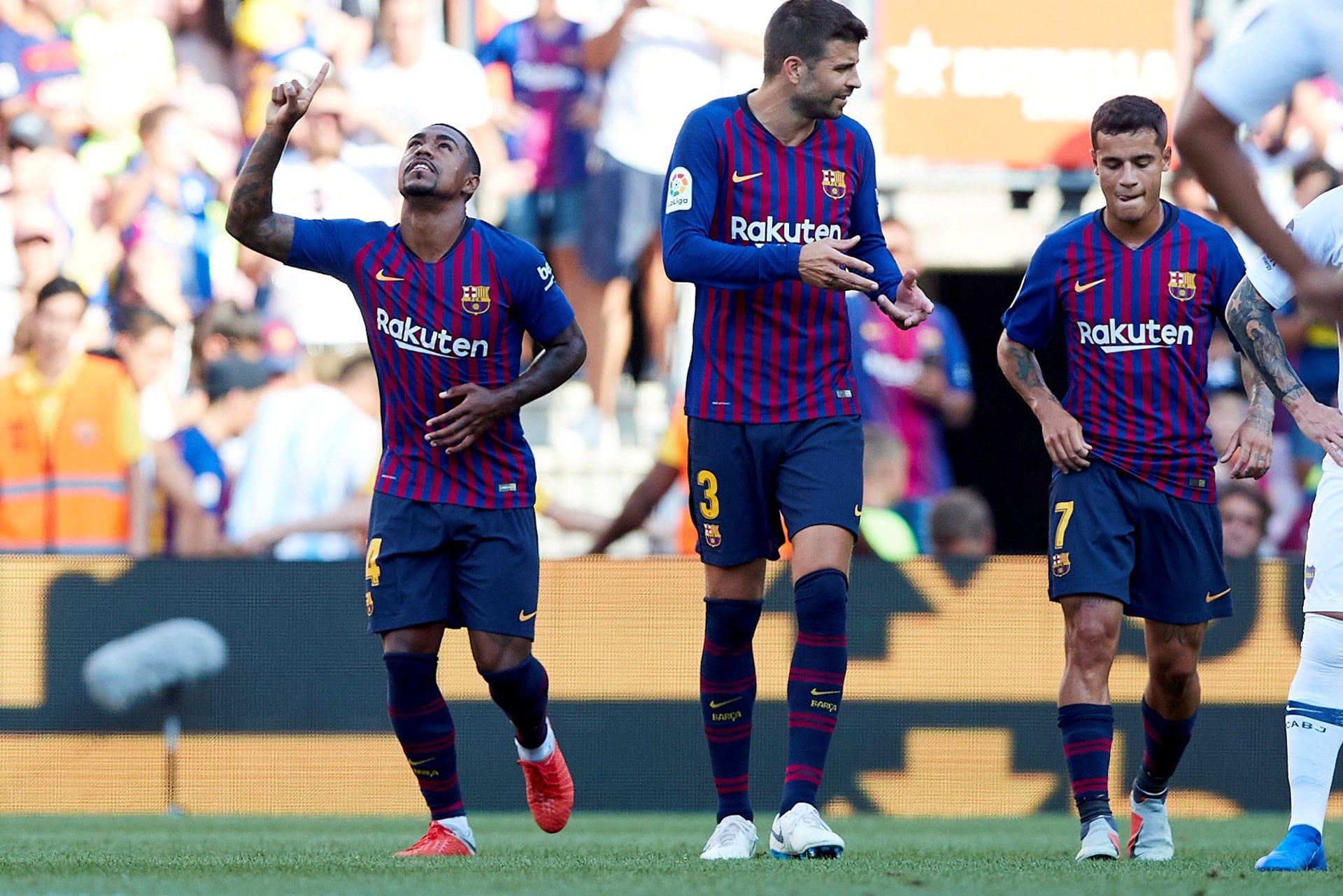 Malcolm celebra un gol contra Boca Juniors en el Trofeo Joan Gamper 2018. (EFE/Alejandro García)