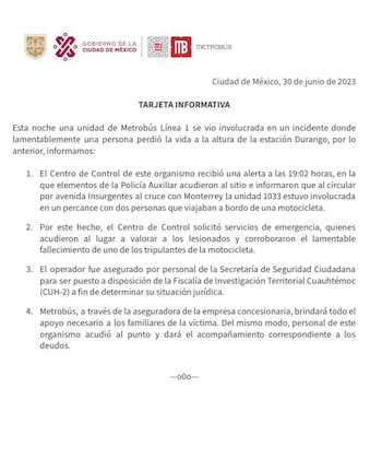 Metrobús detalló cómo fue el