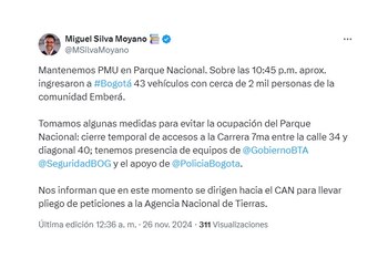 Trino del secretario General de la Alcaldía de Bogotá sobre la llegada de los embera a la ciudad. (Crédito: @MSilvaMoyano / X)