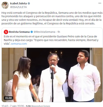 Isabel Zuleta criticó clausura legislativa y acusó a Semana de desinformar en transición de mando - crédito @ISAZULETA/X