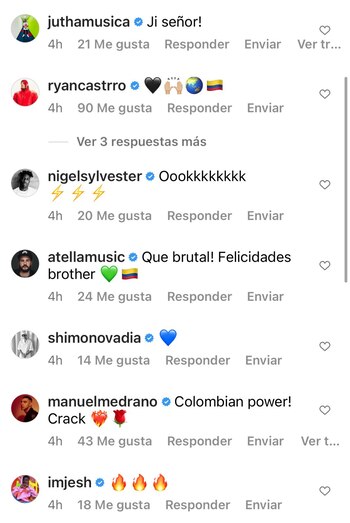 Comentarios a J Balvin. Instagram:@jbalvin