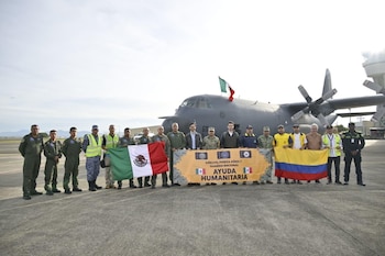La Cancillería de Colombia confirmó la llegada de un tercer avión proveniente de México con ayuda humanitaria - crédito @CancilleriaCol/X