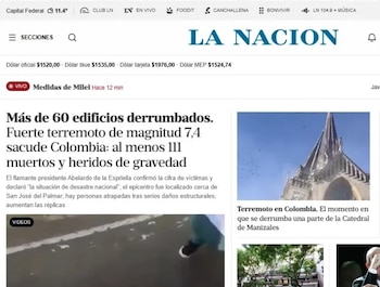 Así reportó La Nación la tragedia del terremoto en Colombia - crédito La Nación