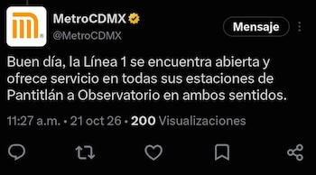 La Línea 1 enfrentó una incidencia operativa por un objeto en las vías, y aunque es seguro transbordarla, el último reporte indica afluencia alta (Captura de pantalla)